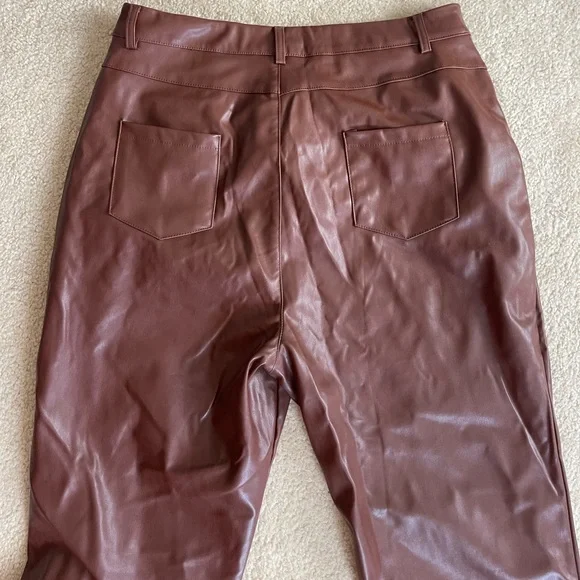 PRETTYLITTLETHING Brown Leather Pants Size 10 WORN TWICE - Picture 3 of 4